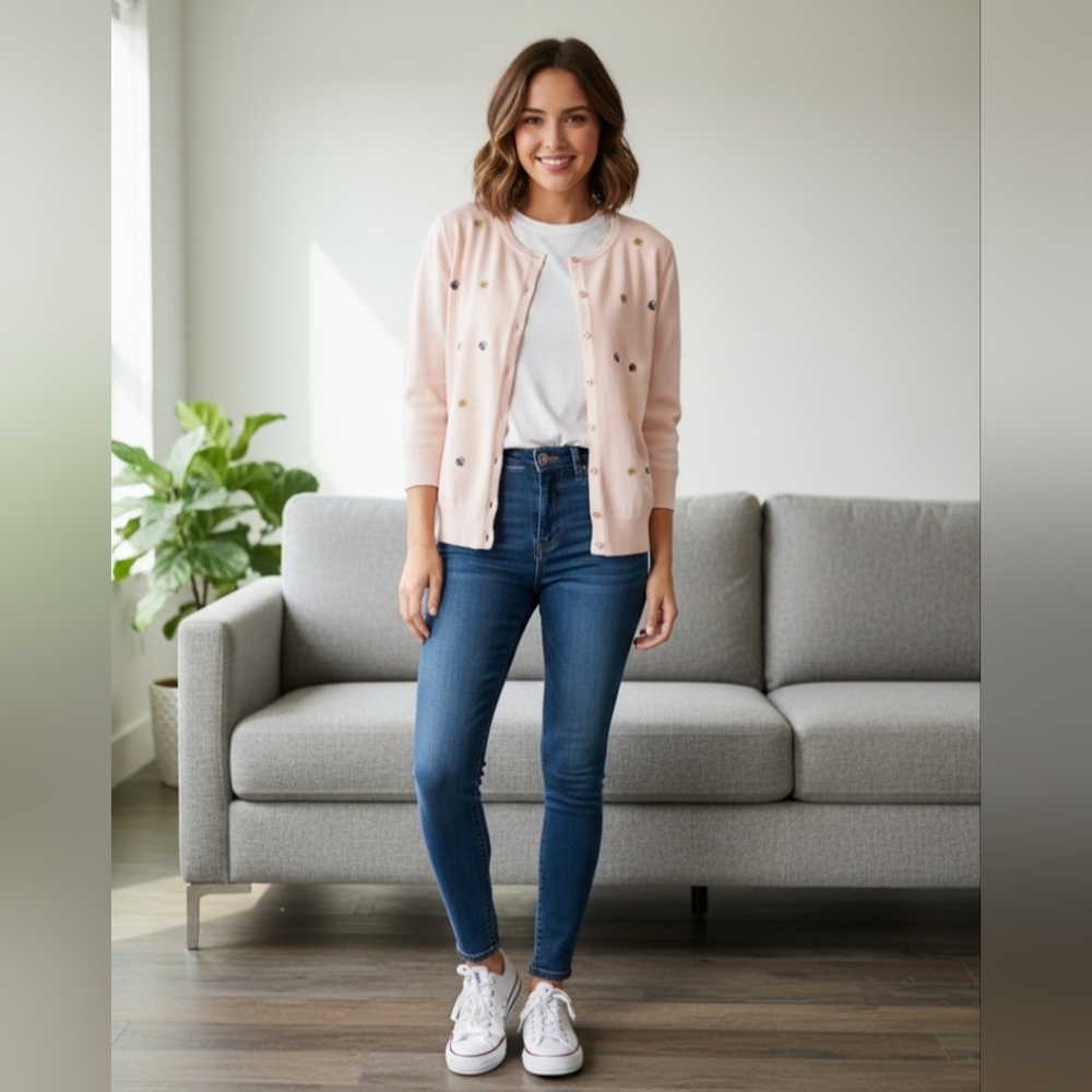 Cable & Gauge Light Pink Bumble Bee Knit Cardigan